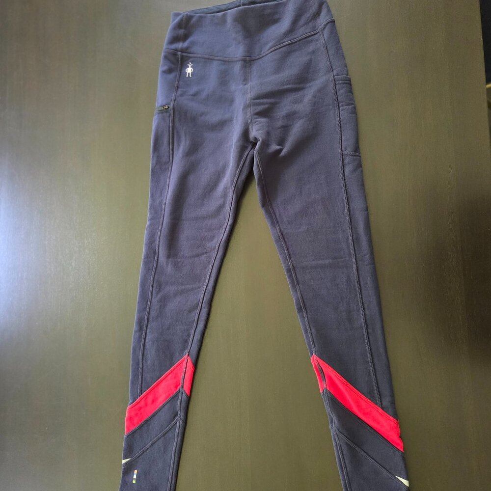 Smartwool merino sport fleece color block legging blue/red wool women's XS